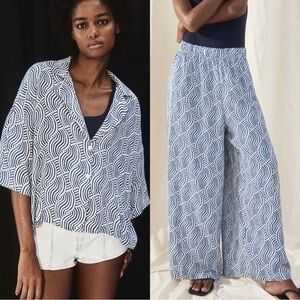 H&M Resort Blue & White Viscose Pants & Top Set